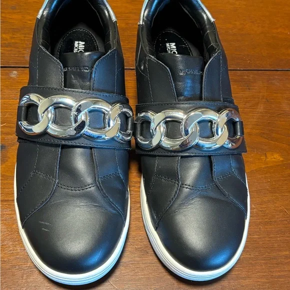 Michael Kors Kenna Chain Link Leather Sneakers Women’s Black Size 8 Style FT20L - Picture 2 of 11